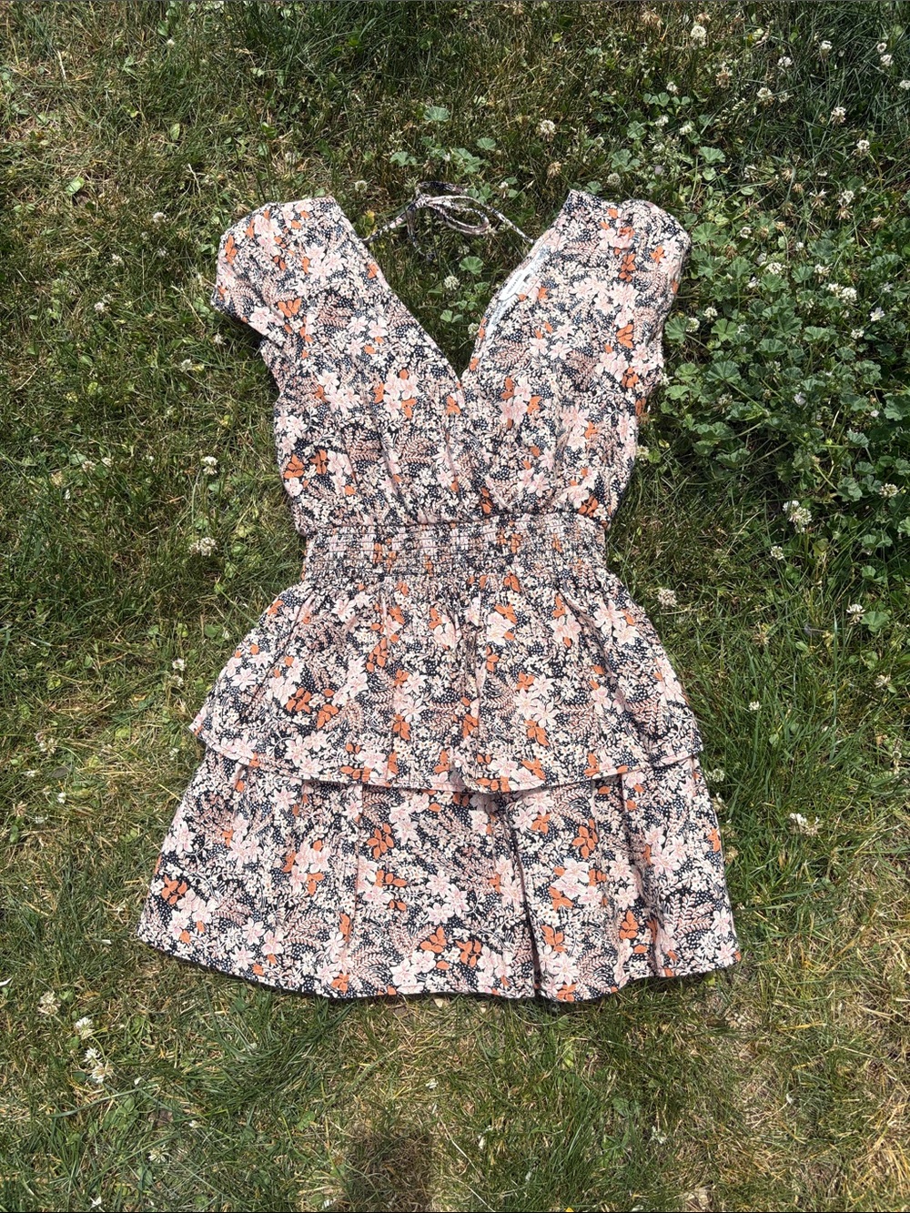 American Eagle Outfitters Peach and Black Floral Mini Dress